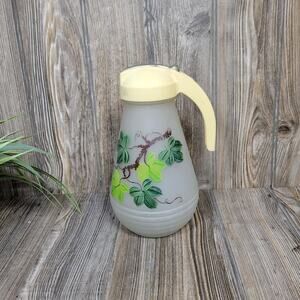 Vintage Batter Jug, Frosted Hazel Atlas Pitcher, Vine & Leaf